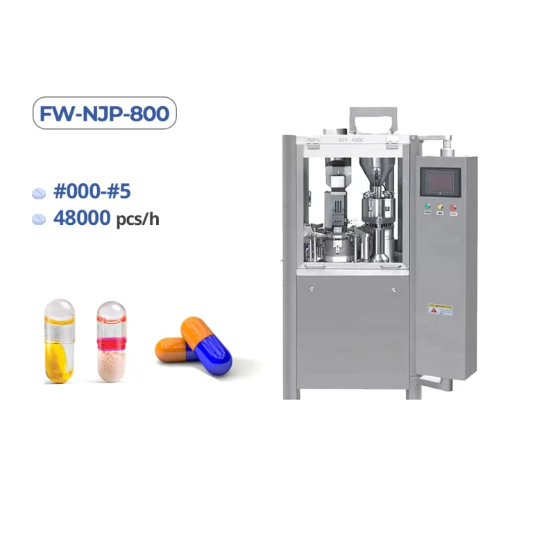 NJP-800 Semi-Automatic Capsule Filling Machine, suitable for pharmaceutical and health supplement industries, high-precision powder filling equipment.